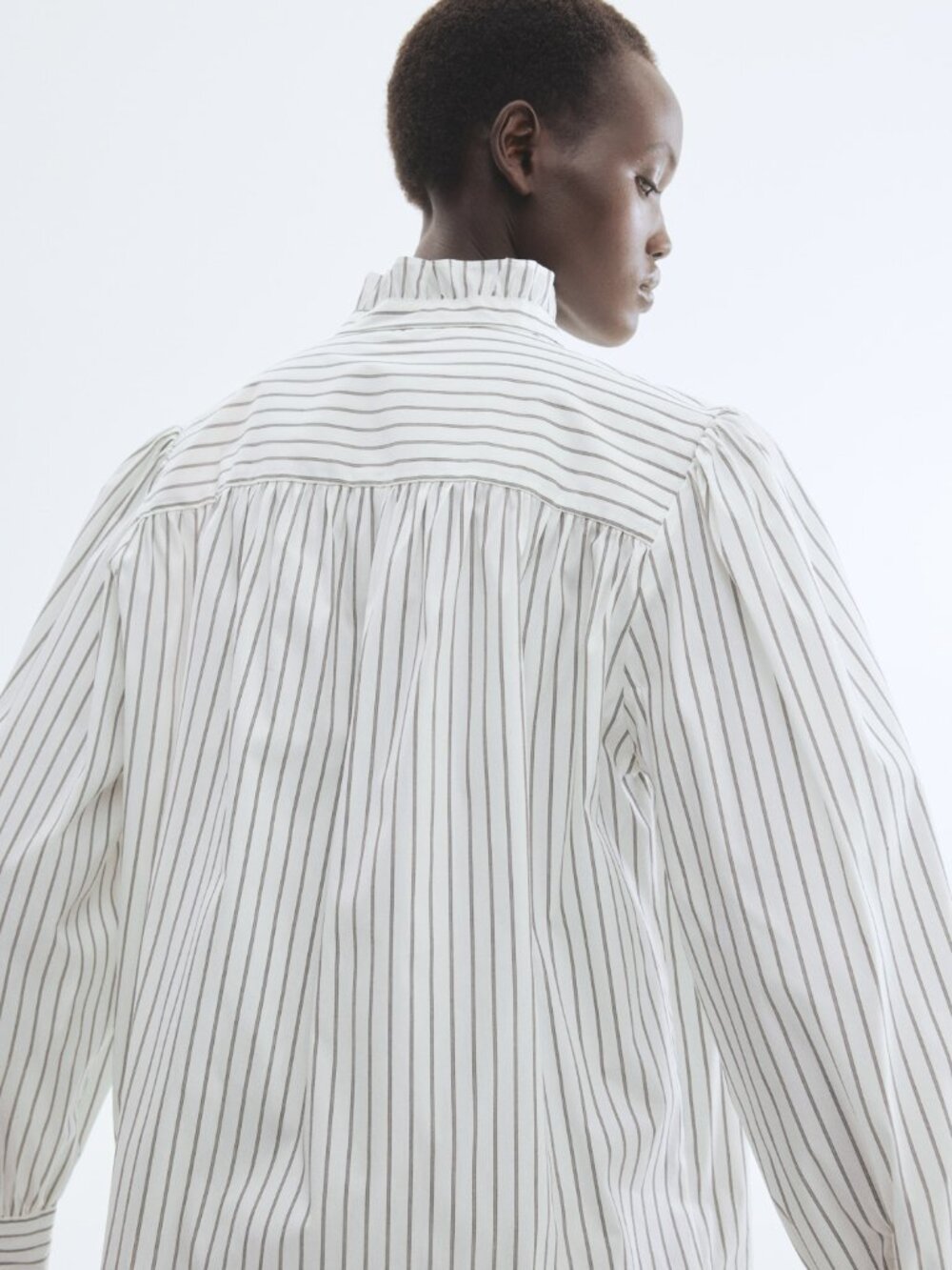 White Striped Ruffle-Trimmed Blouse - Picture 5 of 11
